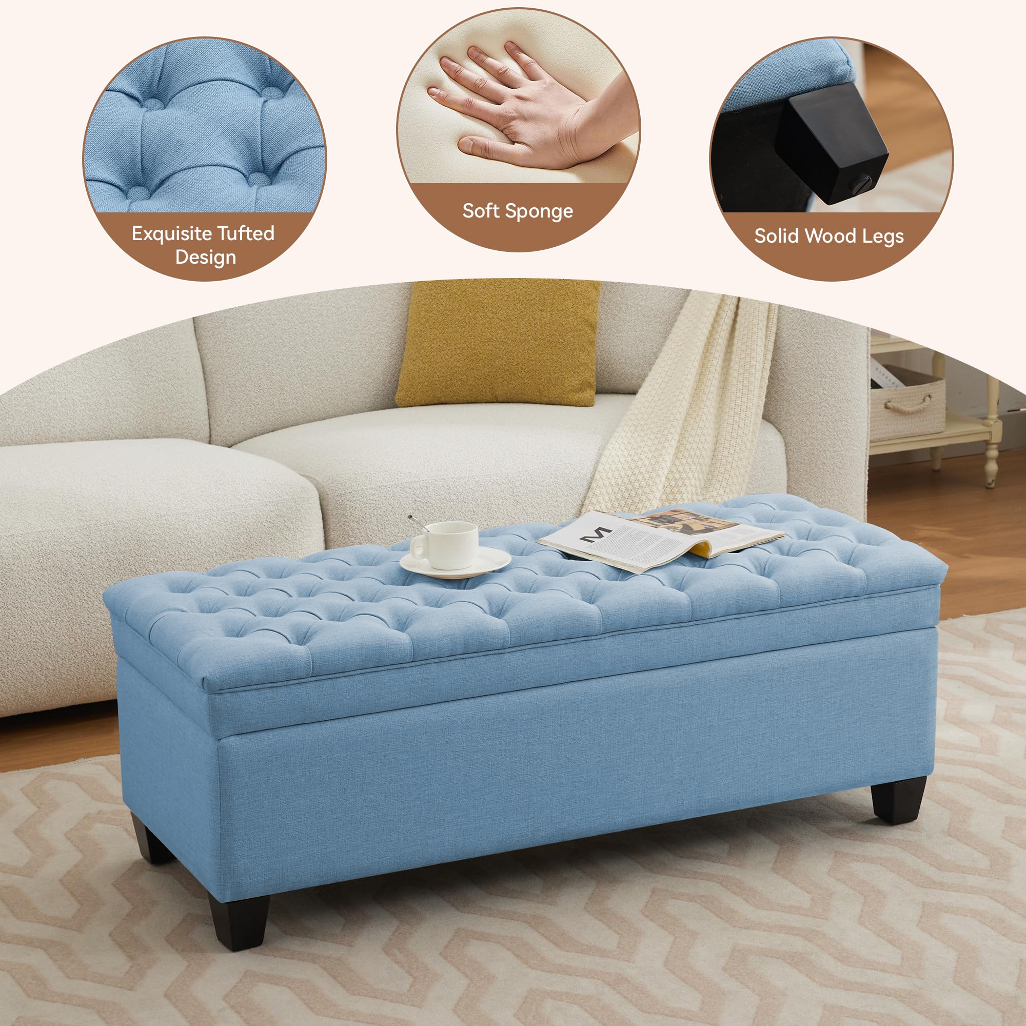 Storage Ottoman Bench with Tufted Upholstery