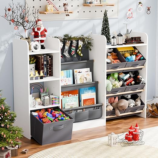 Kids Bookshelf Toy Storage Organizer with 7 Removable Bins