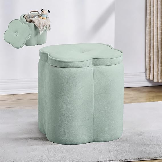 Pink Flower Storage Ottoman with Chenille Fabric