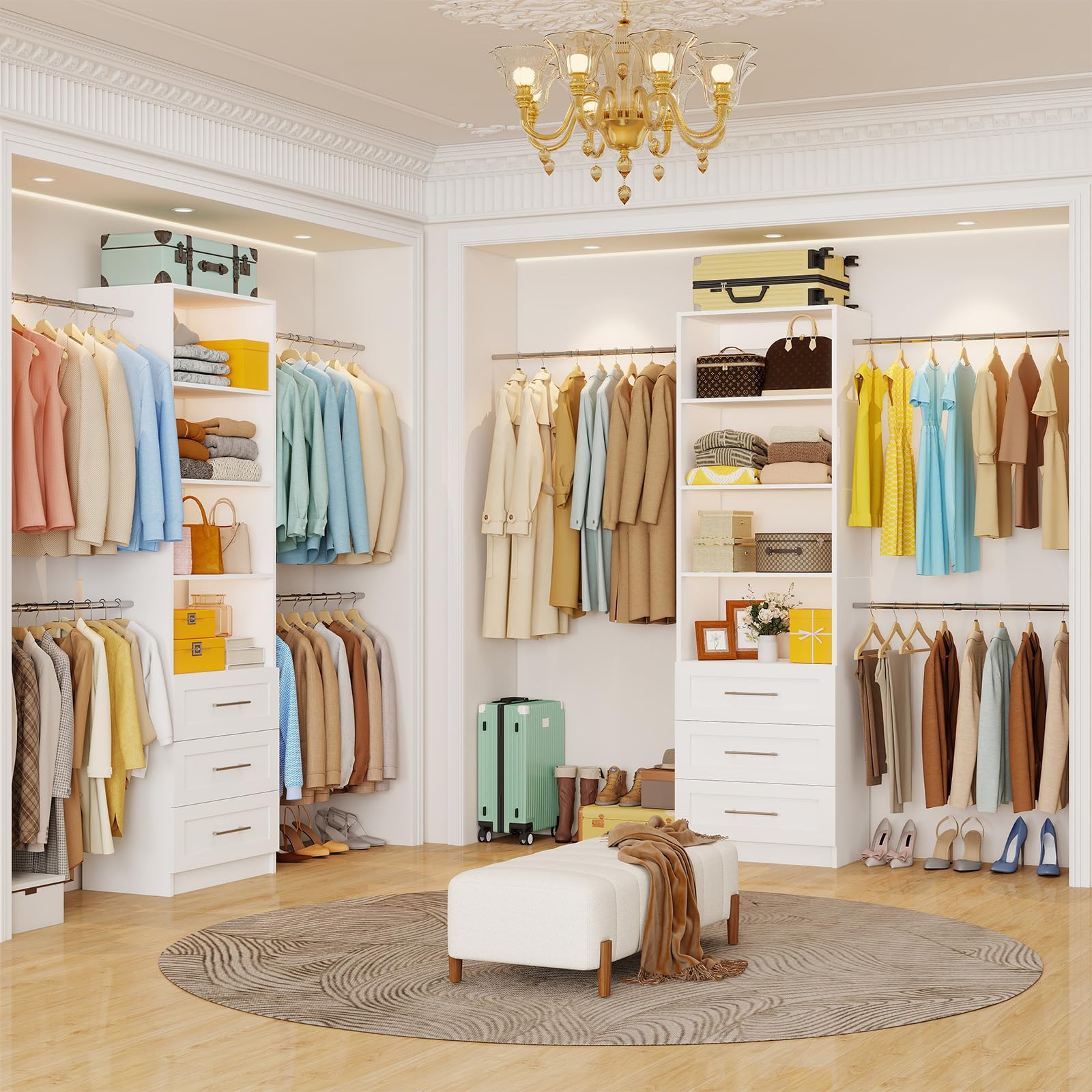 96-Inch Closet Organizer System with Drawers and Adjustable Shelves