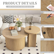 Mxtxmy Set of 2 Nesting Coffee Tables Farmhouse,Round Coffee Table Living Room,Wood Finish Coffee Table Set, Small Coffee Tables, Sofa Side Living Room Bedroom Coffee Side Table (Large Size - Set)