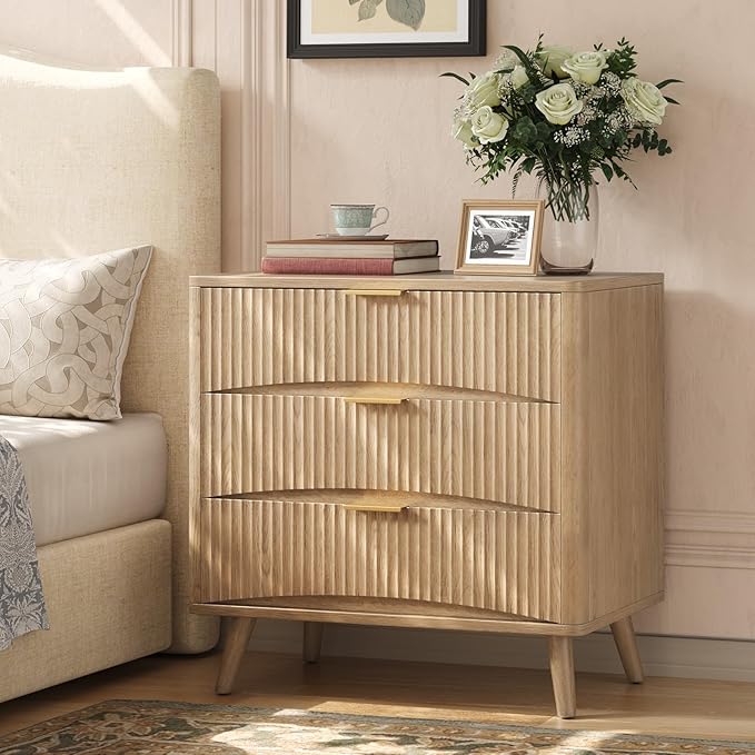 Oversized Fluted Nightstands Set of 2 - 3 Drawers