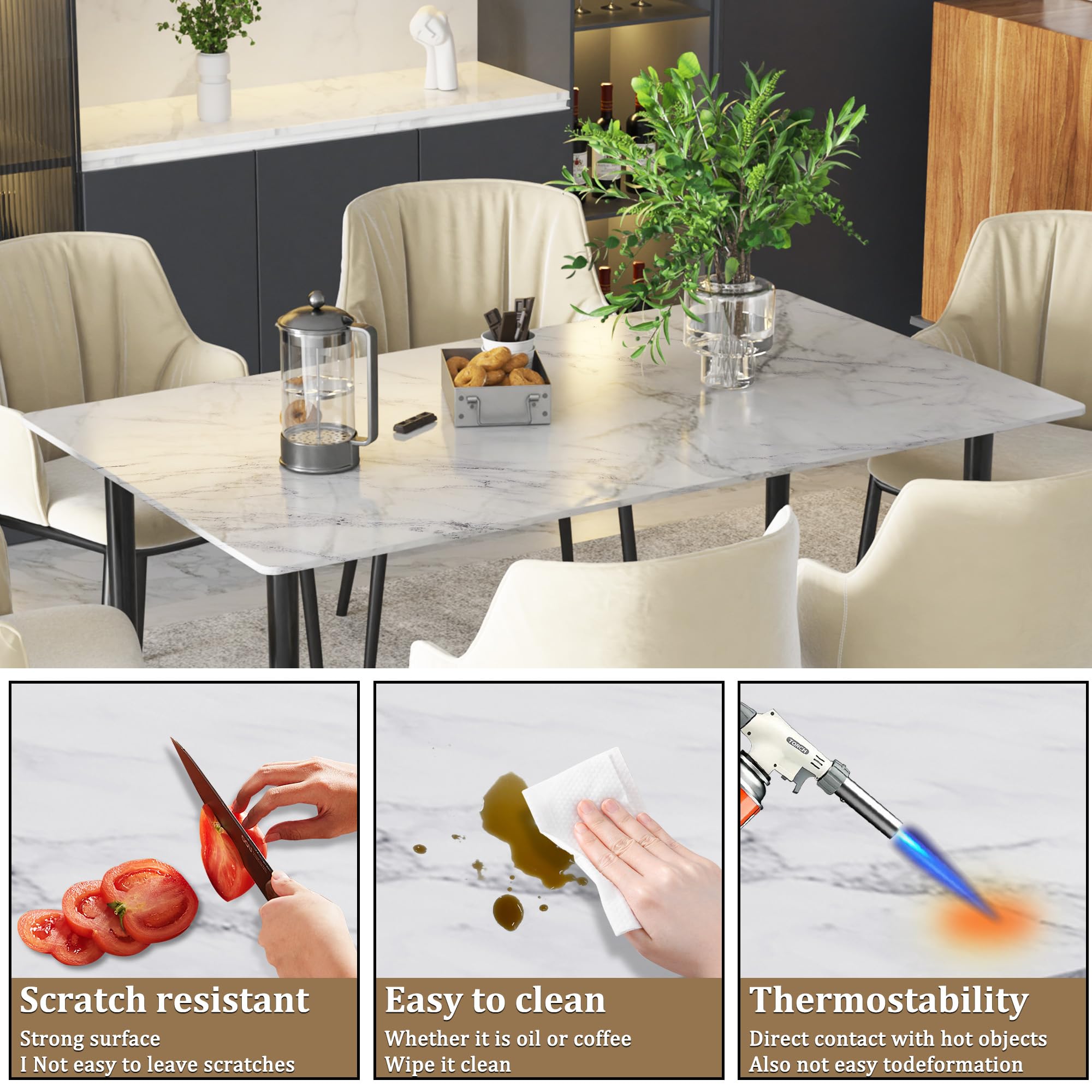 63" Sintered Stone Dining Table with Metal Legs