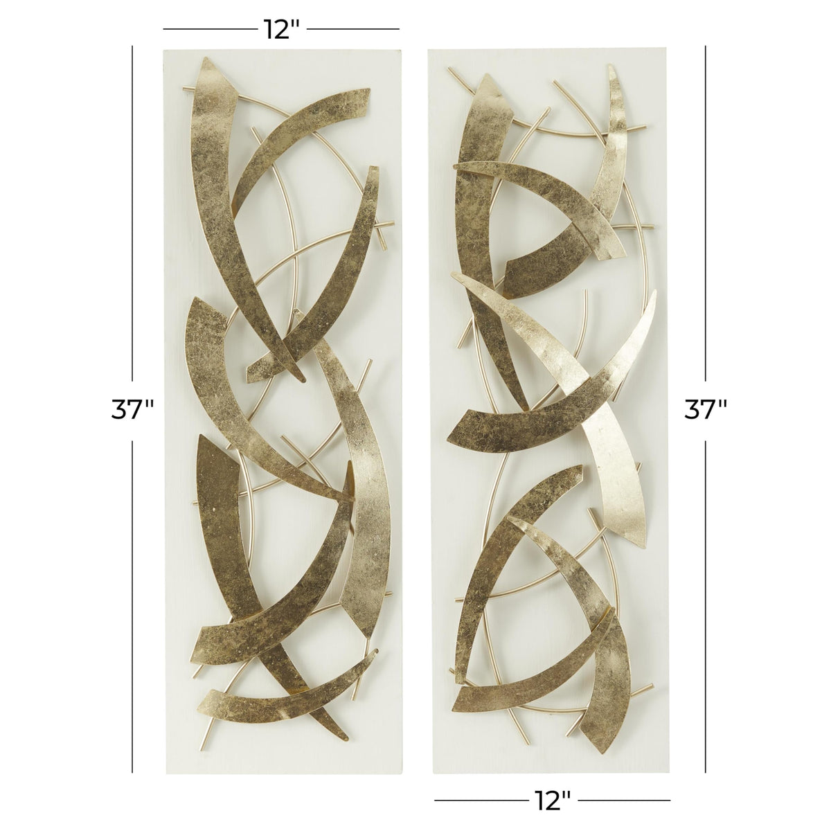 Metal Abstract Wall Sculpture Set of 2 with Wood Backing