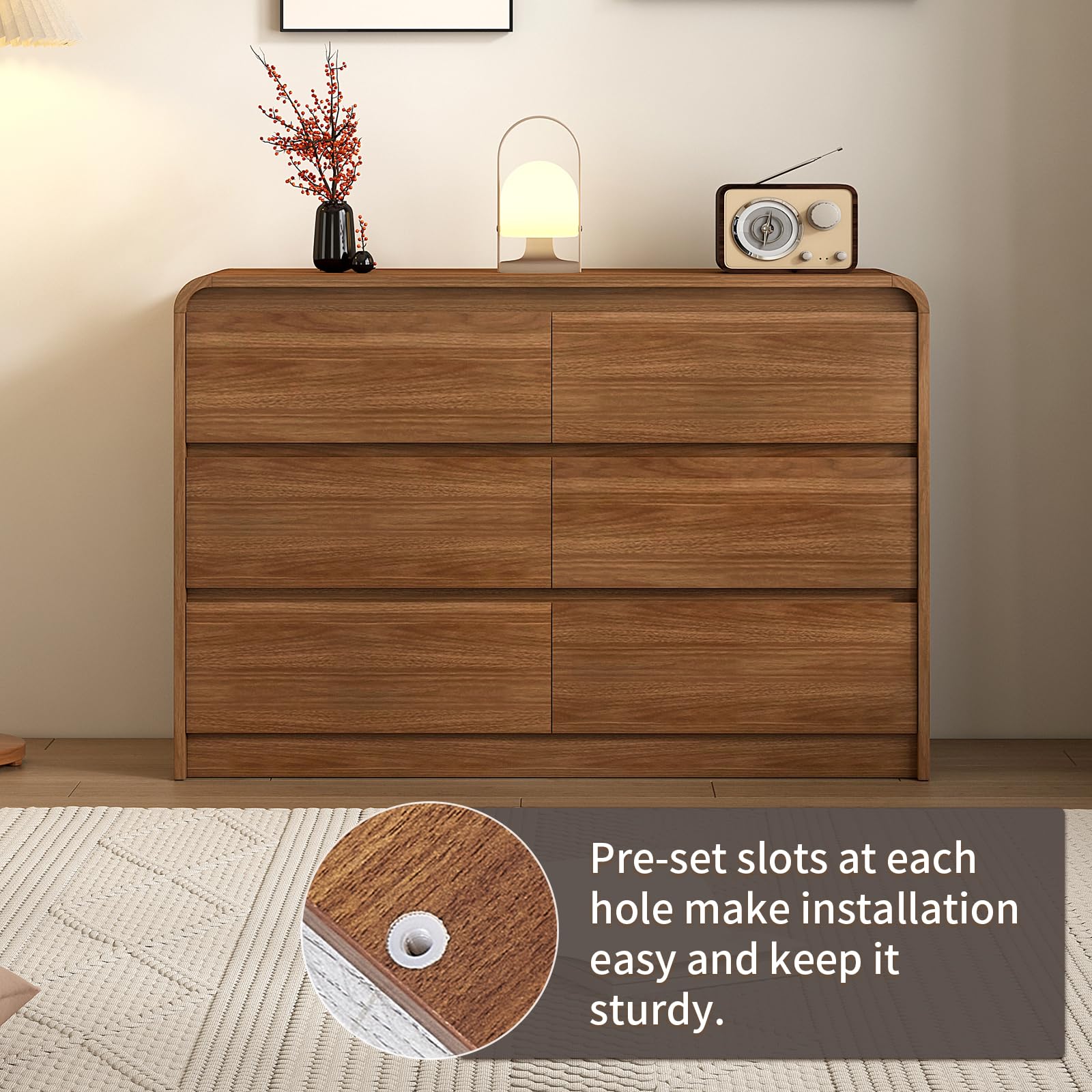 6 Drawer Dresser with Curved Anti-Collision Design