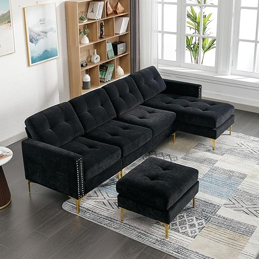 83" Velvet Sectional Sofa with Tufted Upholstery