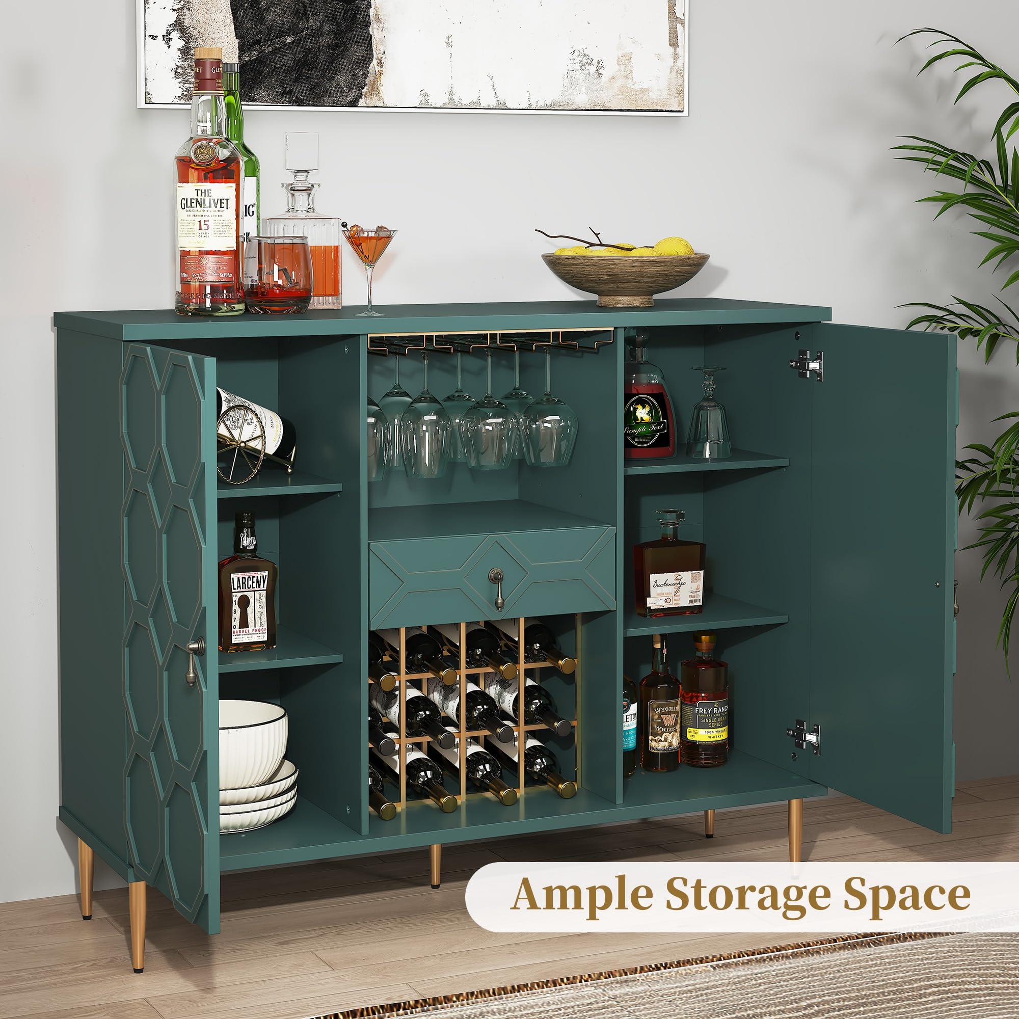 Modern Bar Cabinet with Drawer and Wine Glass Racks
