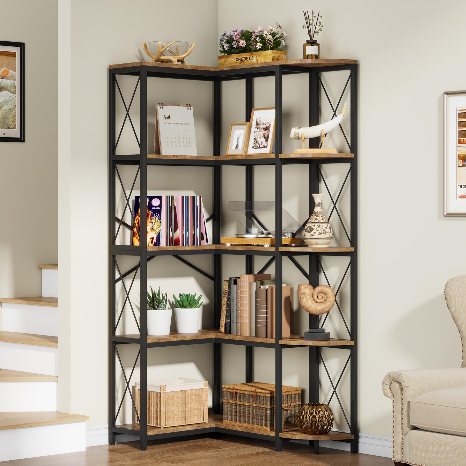5-Tier L-Shaped Corner Bookshelf