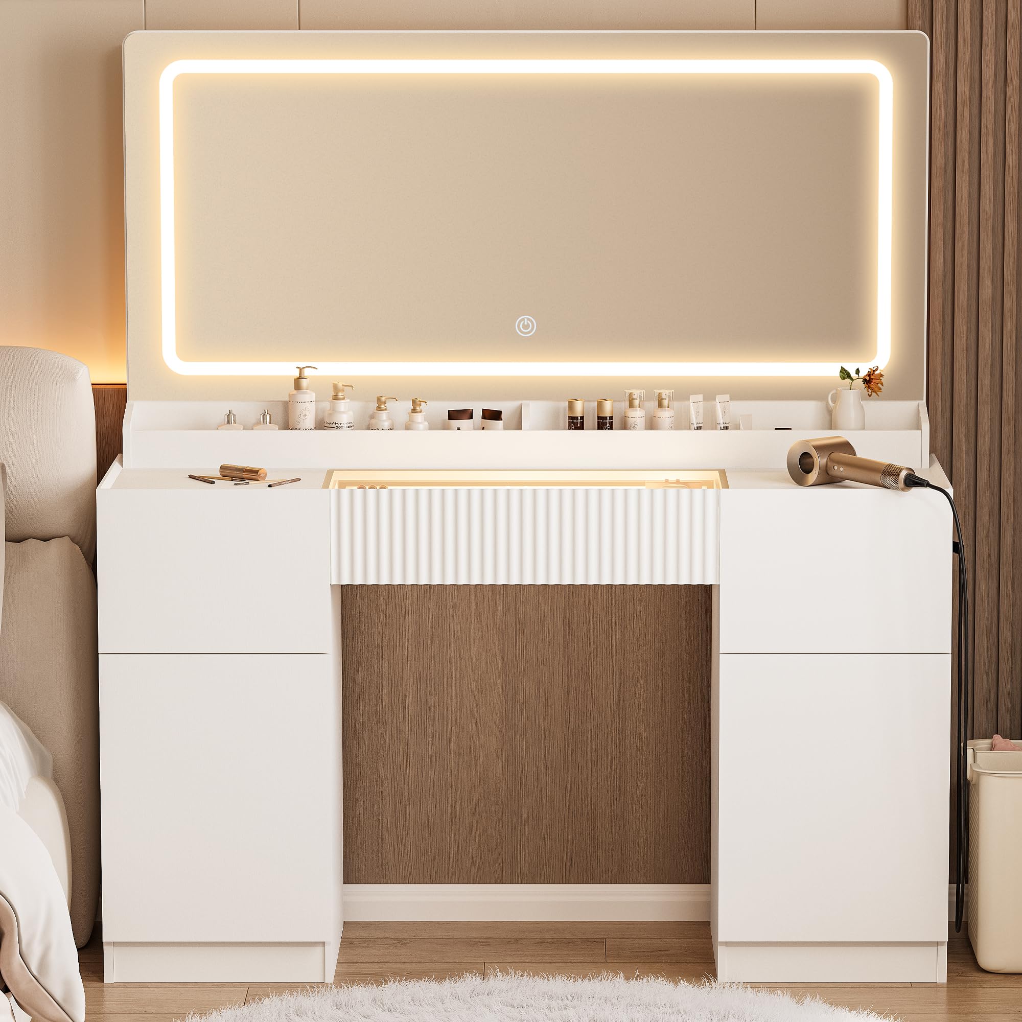 44" Vanity Desk with Mirror and Lights