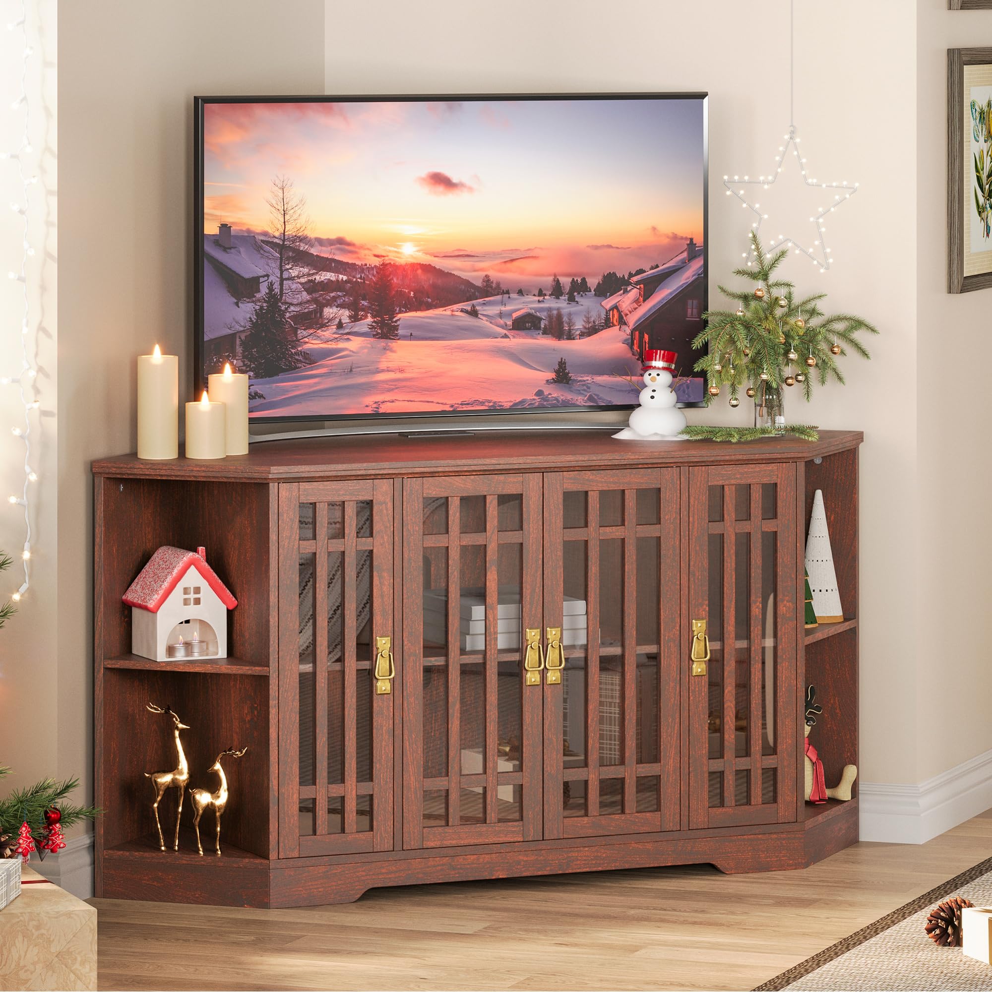 Corner TV Stand with Power Outlet and Storage