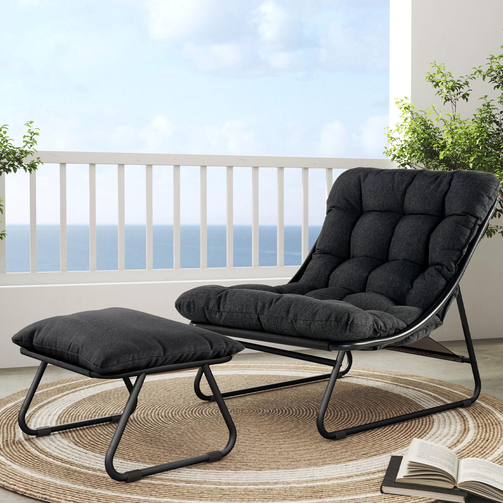 Outdoor Lounge Chair with Ottoman - Modern Patio Recliner Set