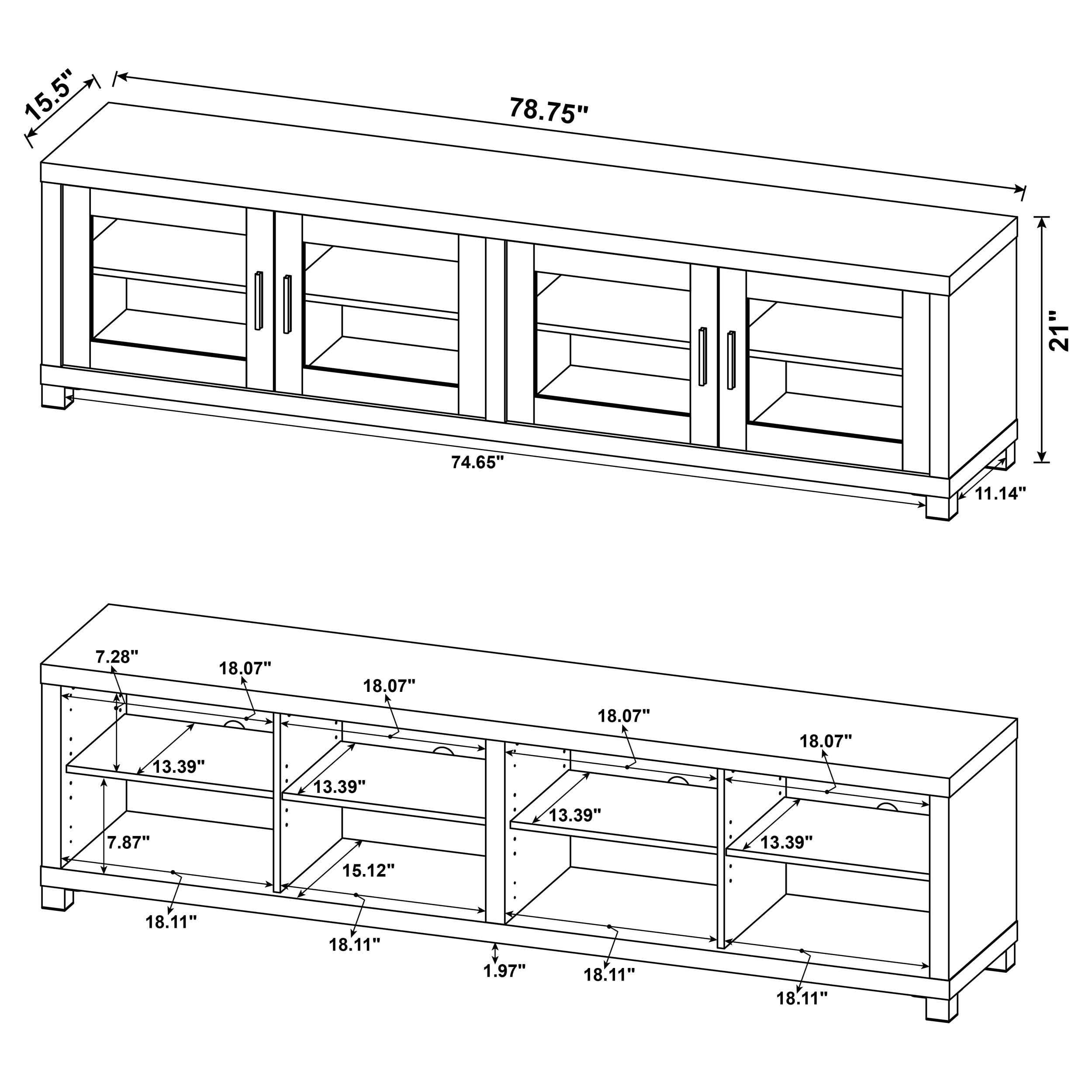 79" TV Stand with Glass Doors and Adjustable Shelves