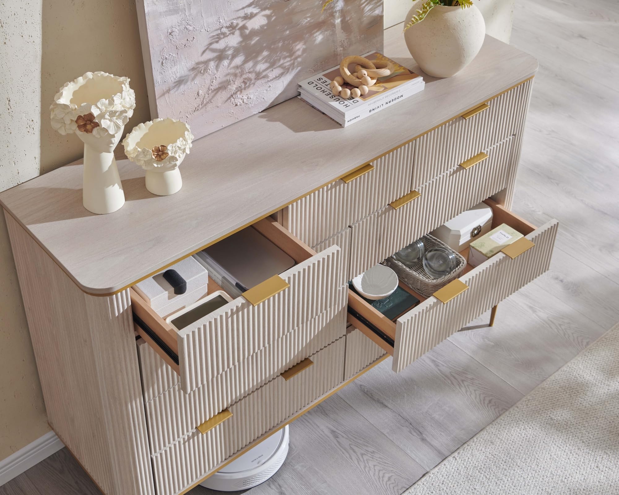 Modern Fluted 9-Drawer Dresser 54" Wide TV Stand