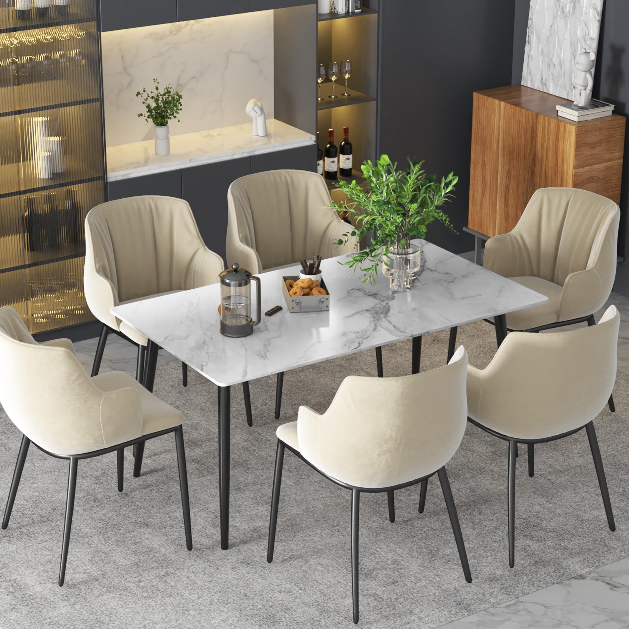 63" Sintered Stone Dining Table with Metal Legs