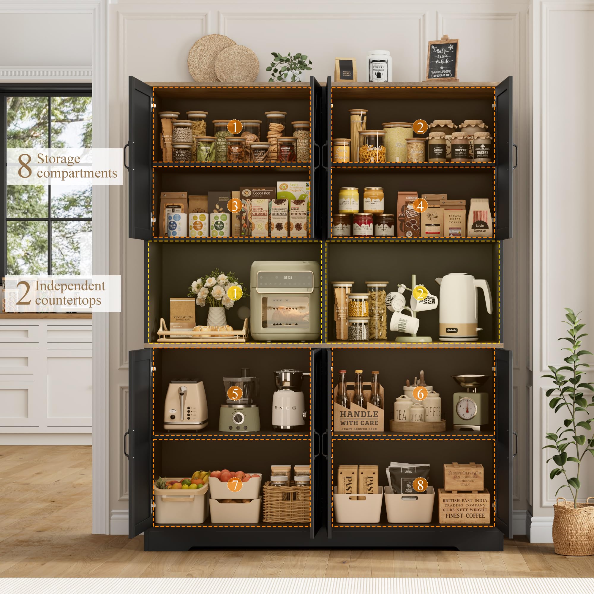 Tall Pantry Cabinet with Microwave Stands