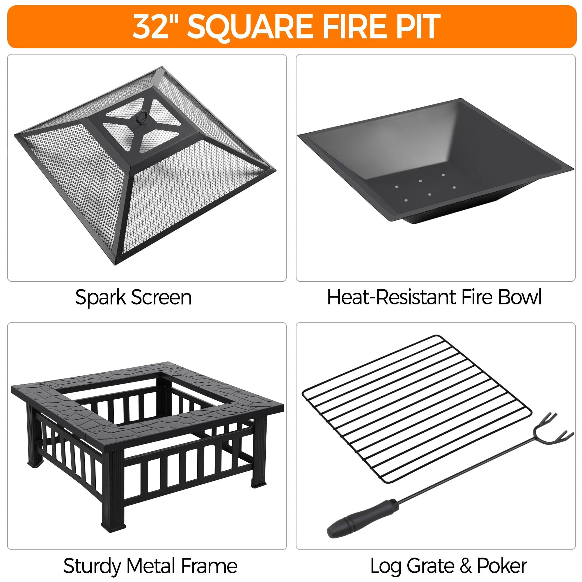 32-Inch Square Metal Fire Pit