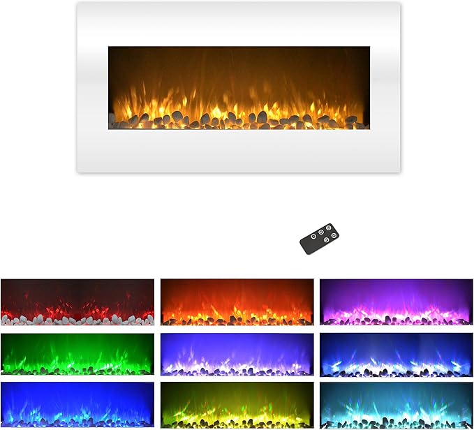 30 Inch Wall Mounted Electric Fireplace with LED Flames and Remote