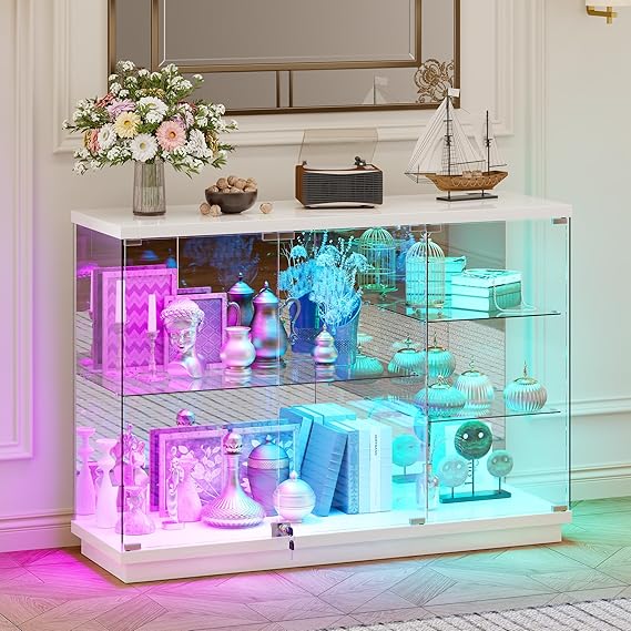 5-Tier Lockable Glass Display Cabinet with LED Lights