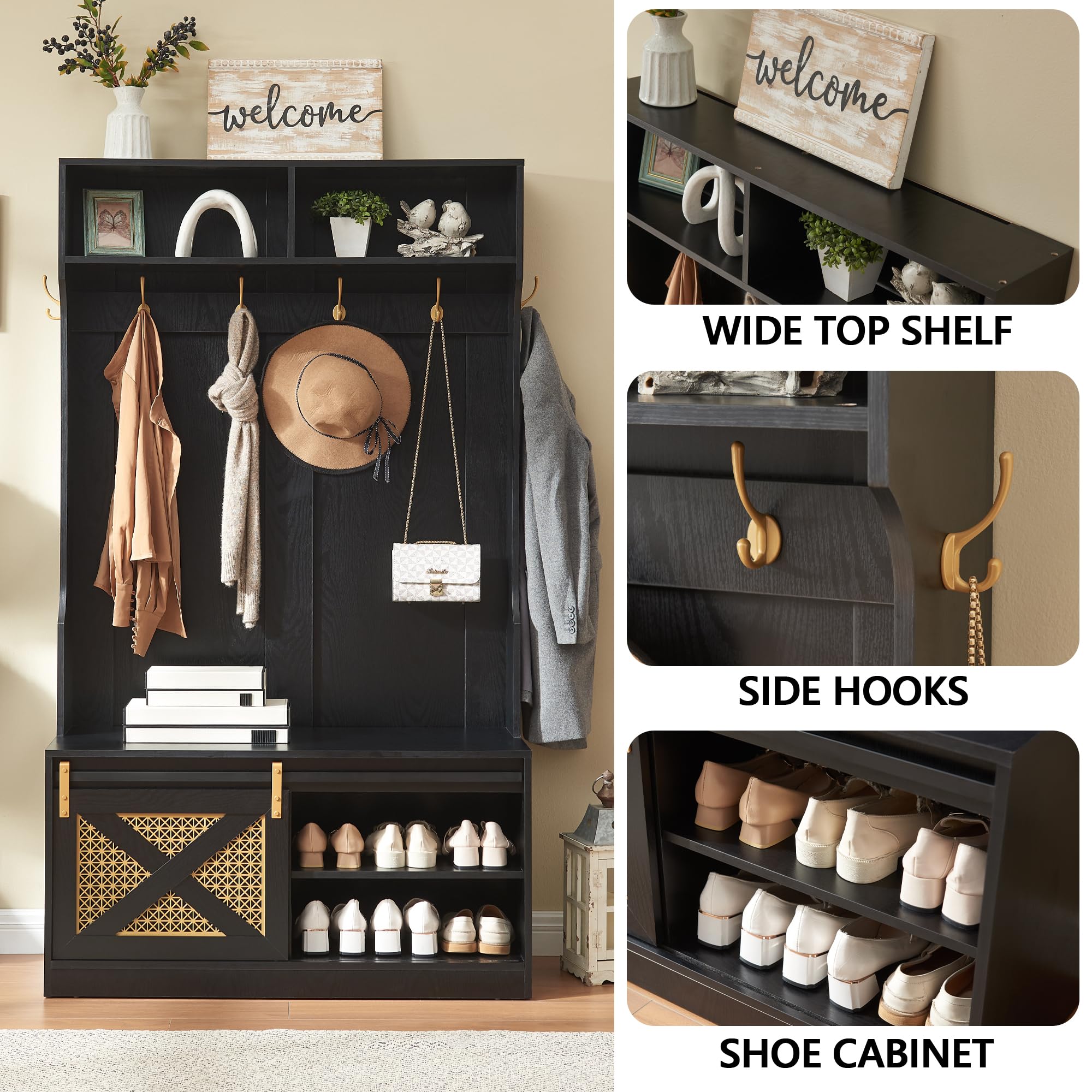 Entryway Hall Tree with Storage Bench and Coat Rack