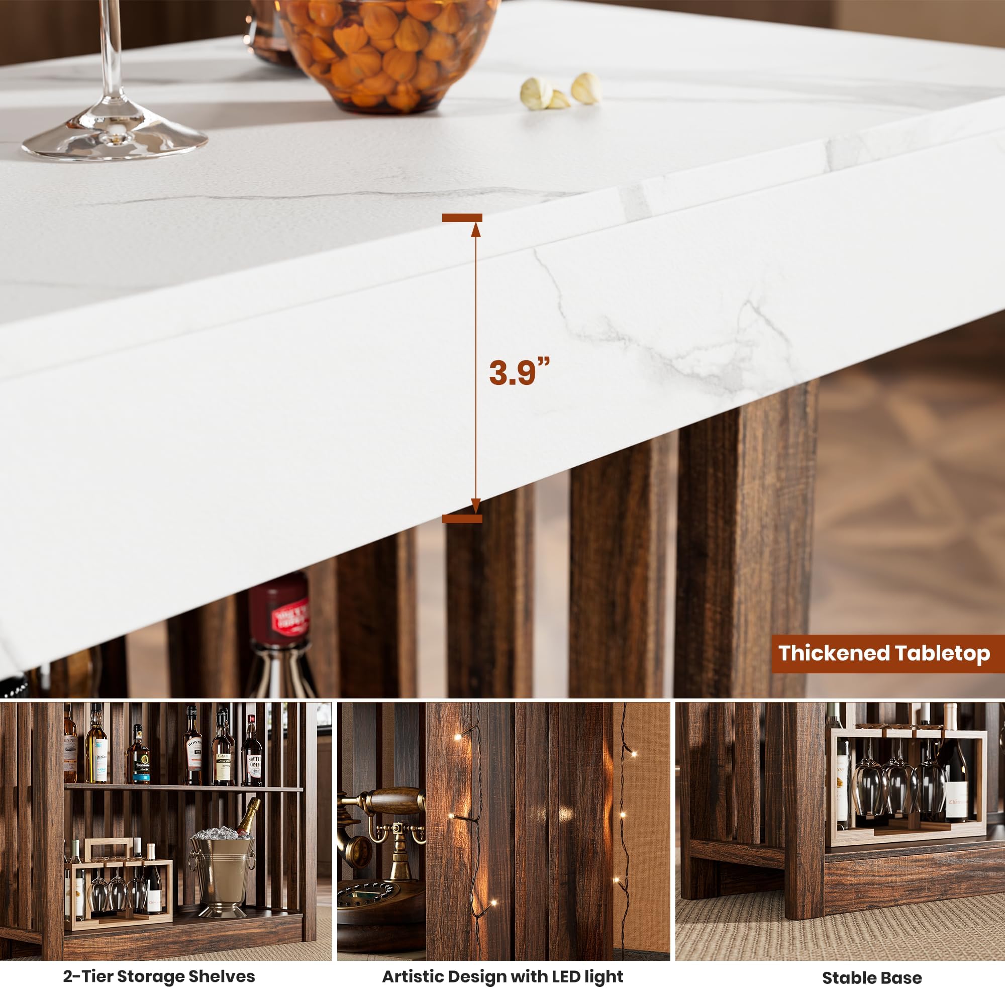 63" Counter Height Bar Table with Storage Shelves