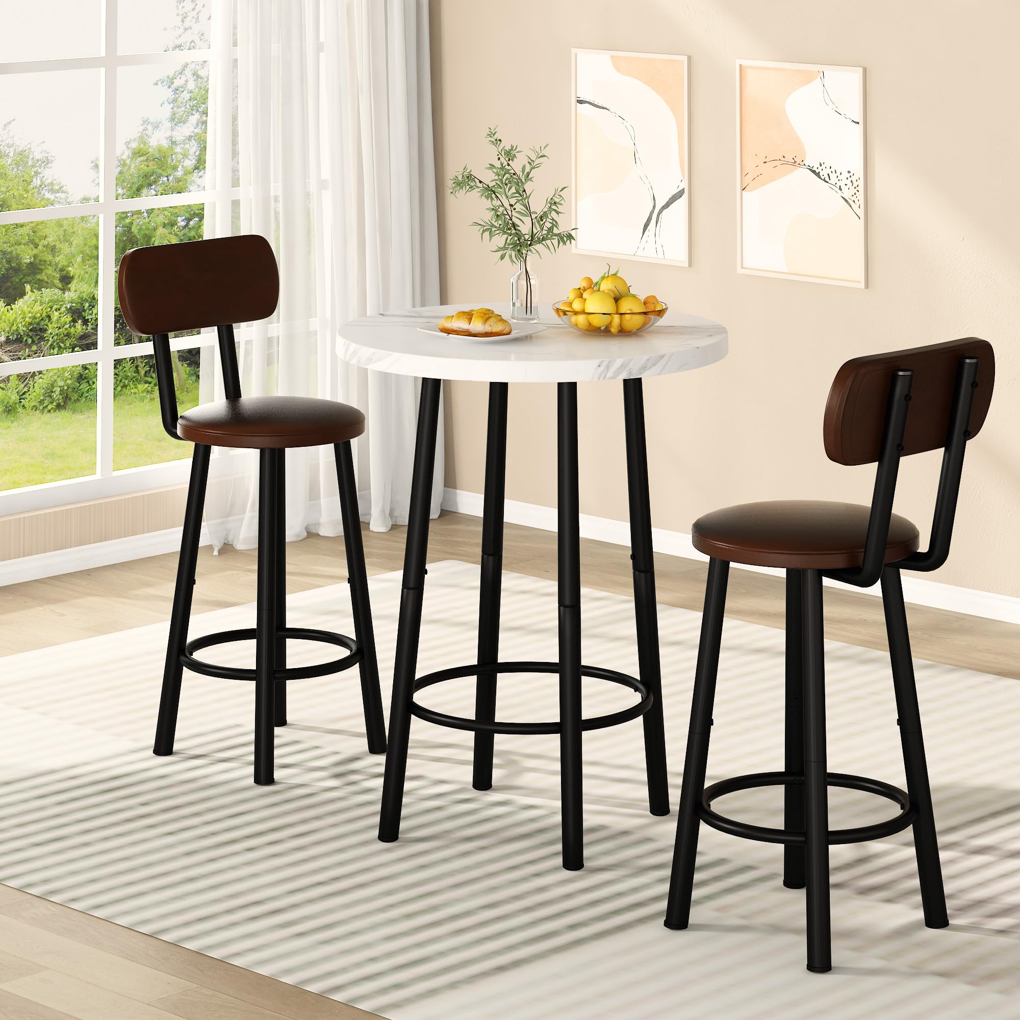 3-Piece Round Pub Table Set with Upholstered Stools
