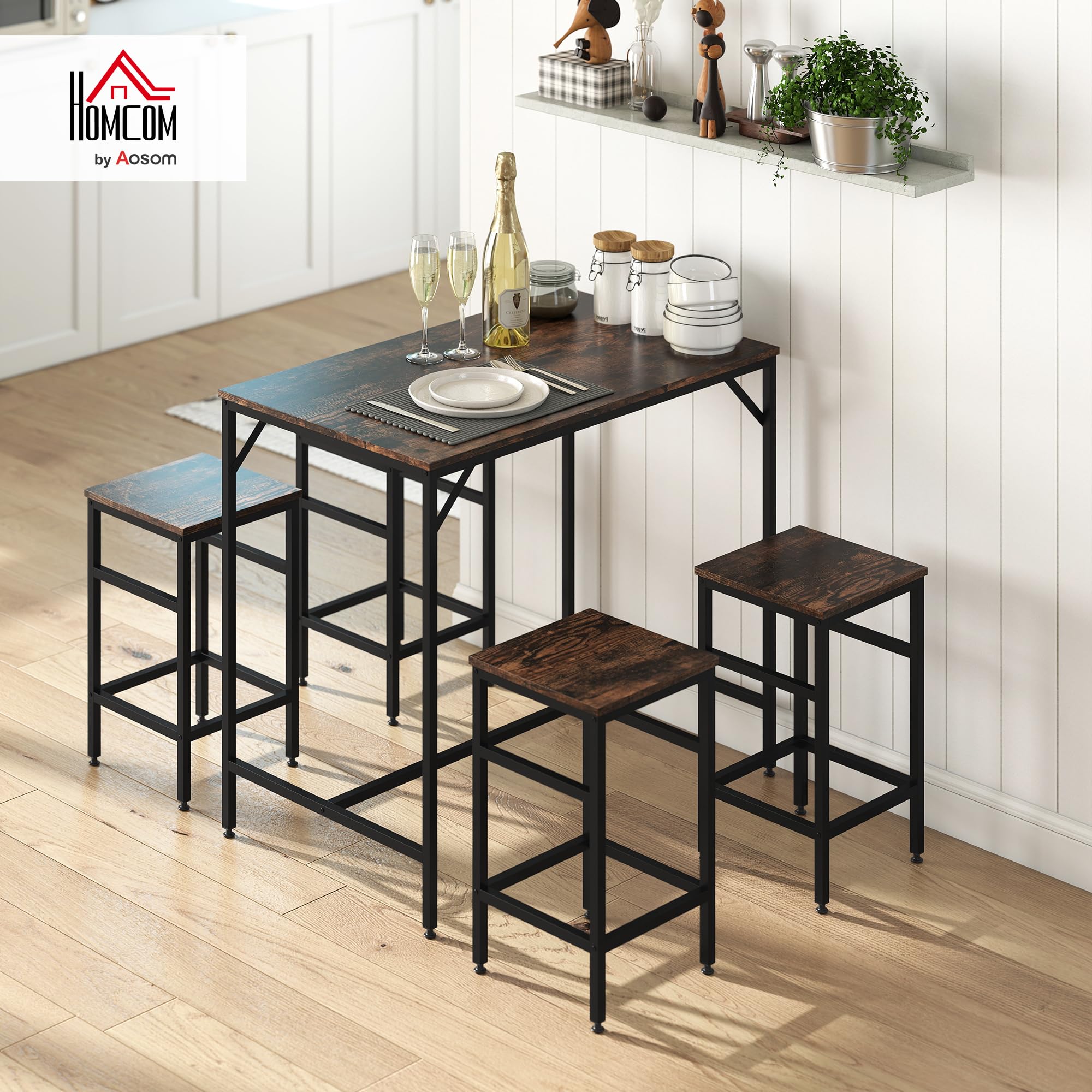 5-Piece Industrial Bar Table Set with Stools