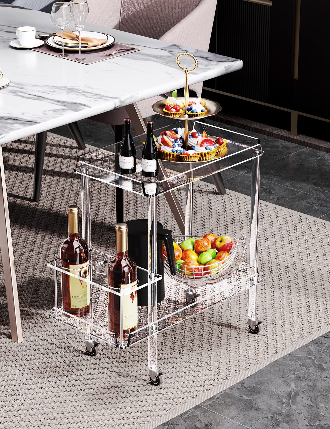Acrylic Bar Cart with Lockable Wheels