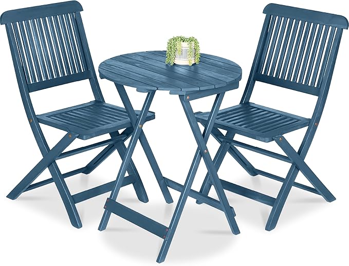 3-Piece Acacia Wood Bistro Set - Folding Patio Furniture with 2 Chairs & Round Table