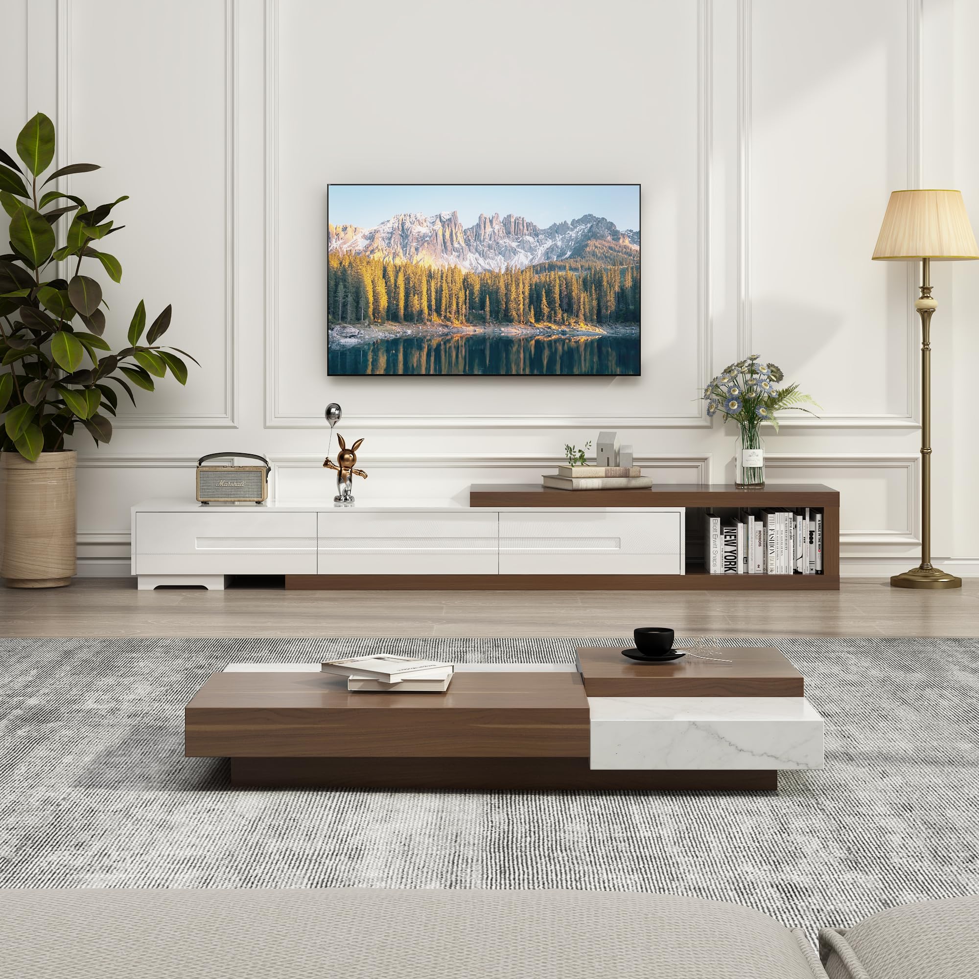 Extendable TV Stand with 3 Drawers