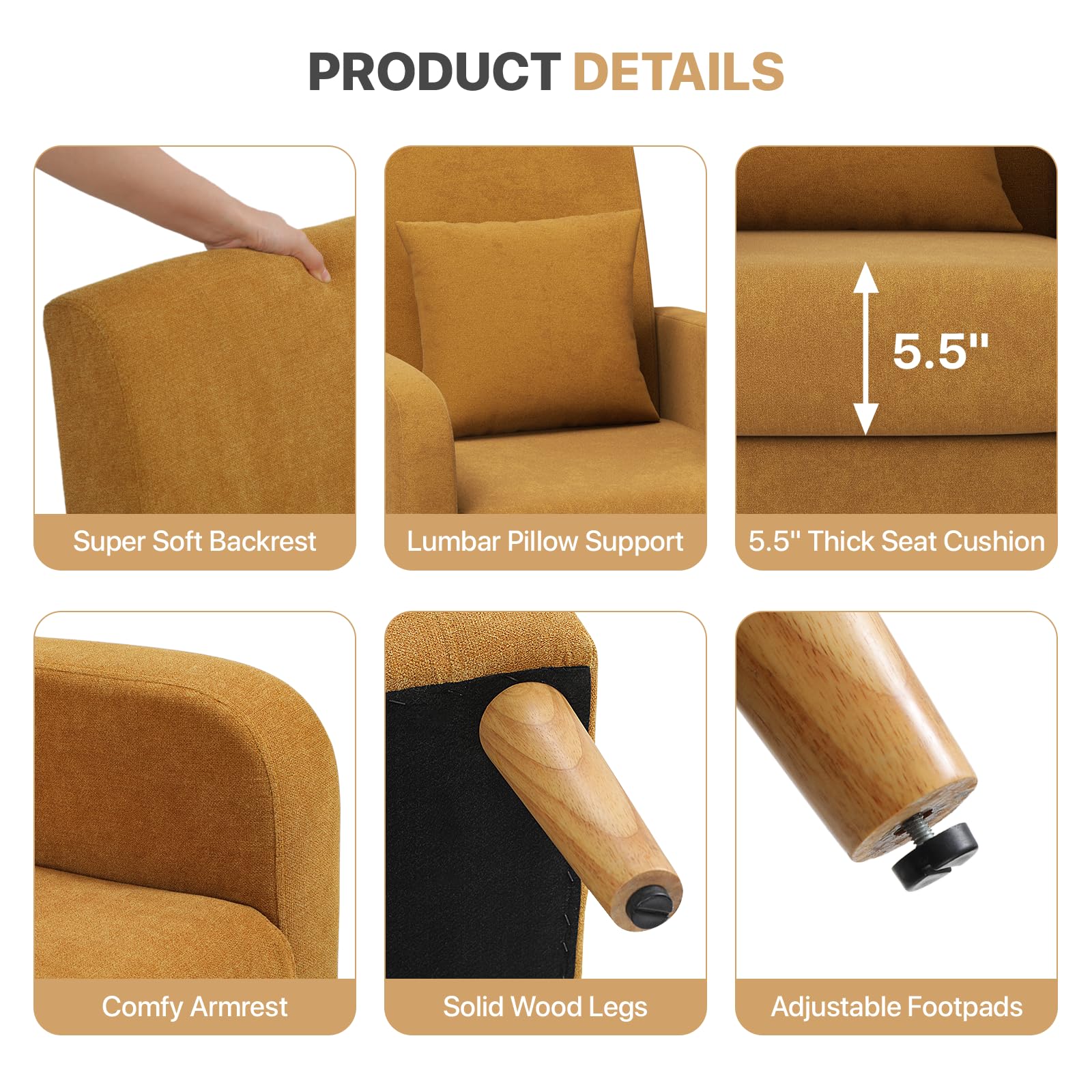 Mid-Century Upholstered Accent Chair with Lumbar Support