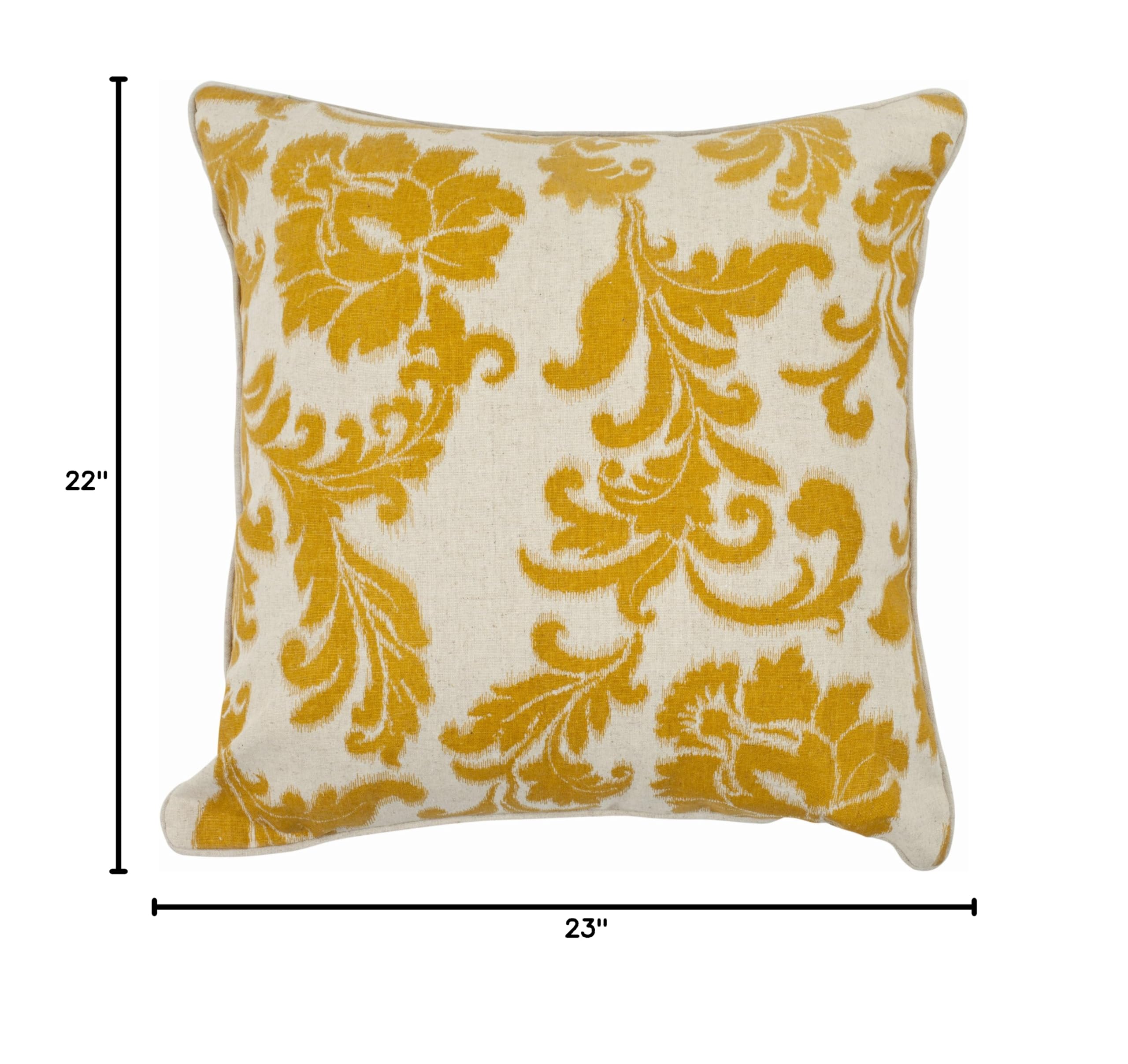 22-Inch Acanthus Leaves Decorative Pillow Set of 2 - Ivory and Gold