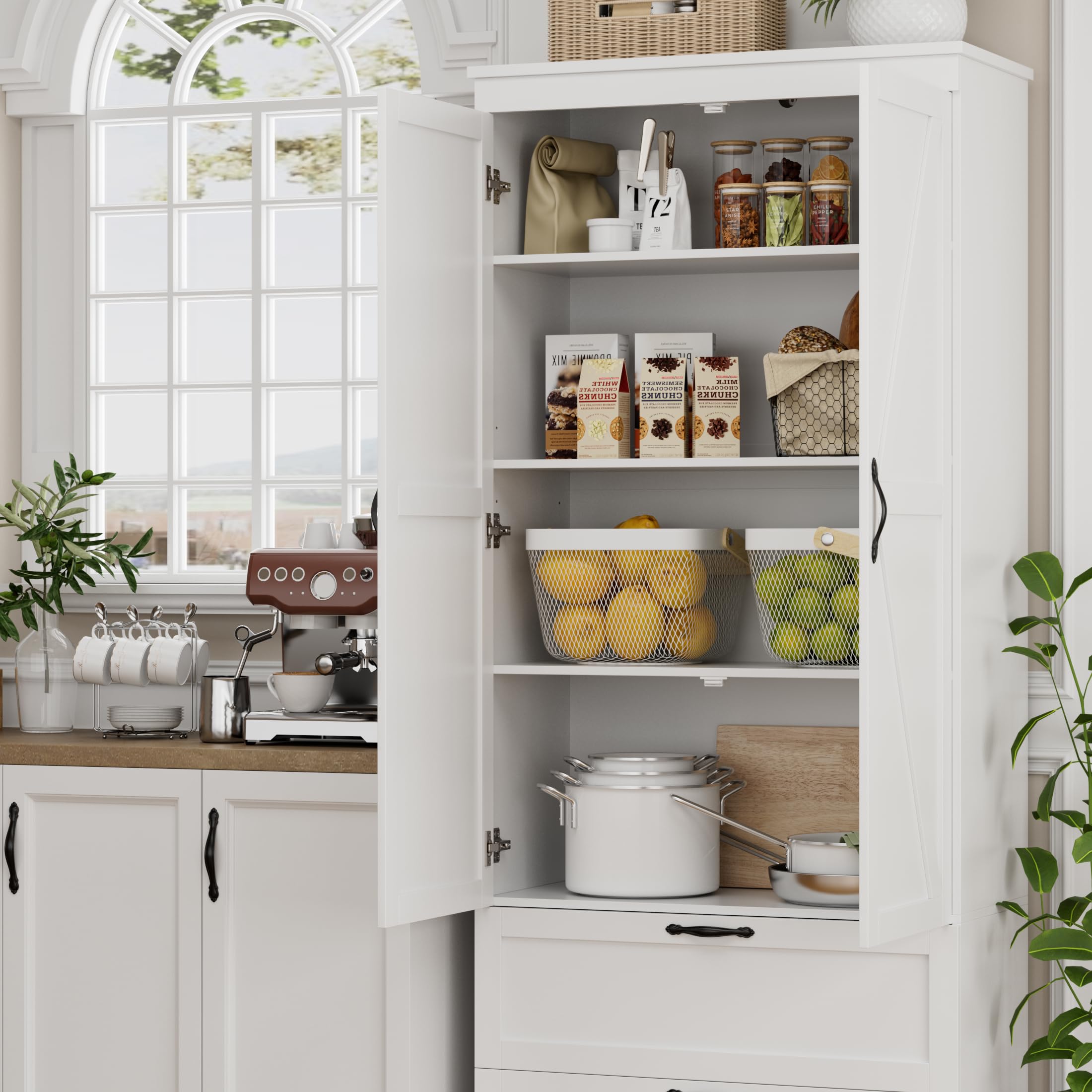 70" Tall Kitchen Pantry Storage Cabinet with Barn Doors