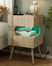 Nightstand with Charging Station and LED Lights