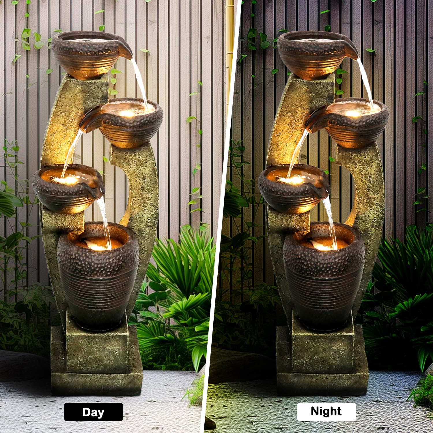 40-Inch Modern Outdoor Fountain with LED Light