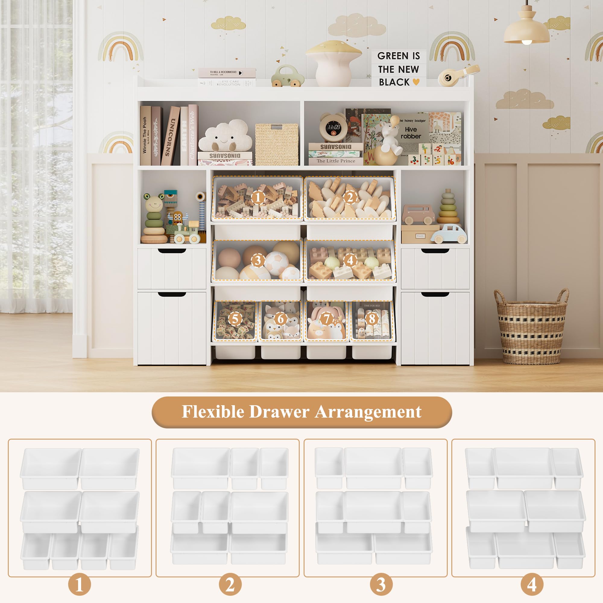 Toy Storage Organizer with Drawers and Removable Bins