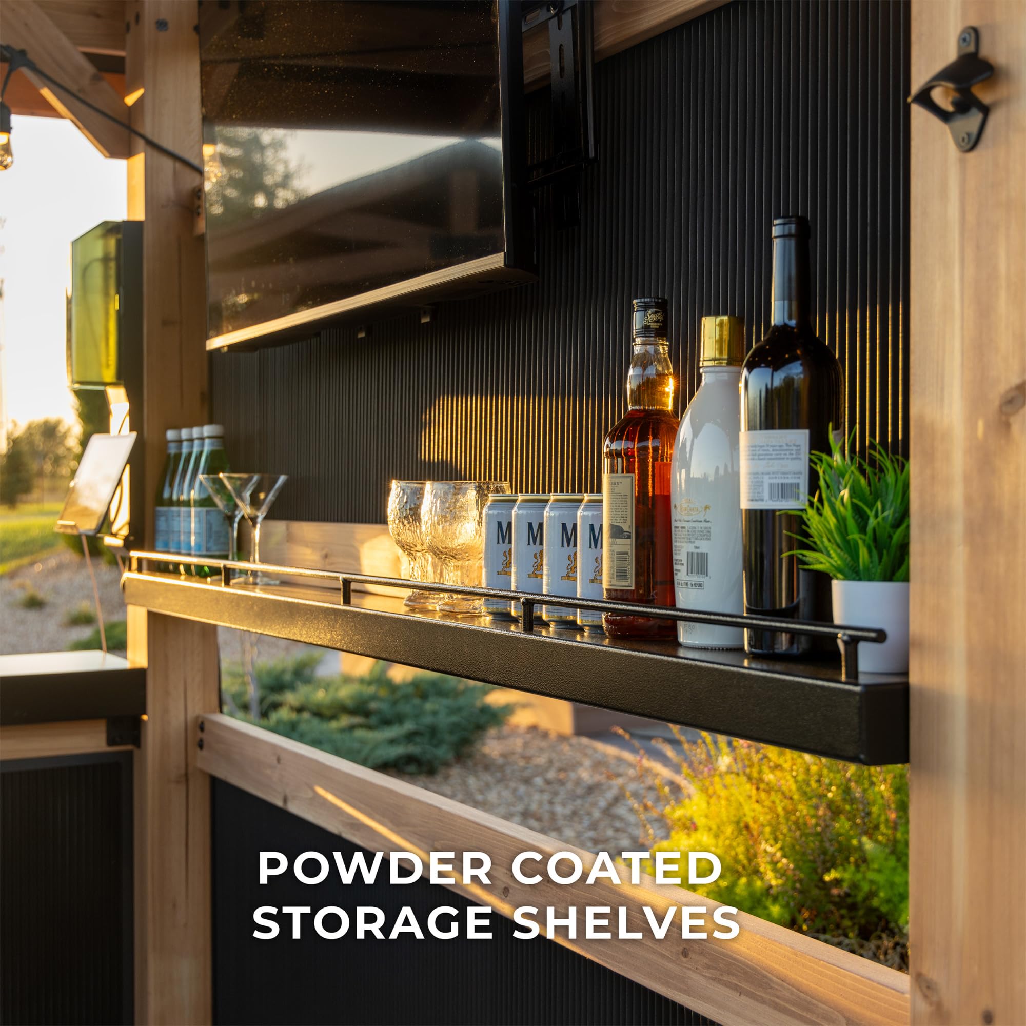Palisade Cedar Wood Outdoor Bar Set with Galvanized Steel Roof