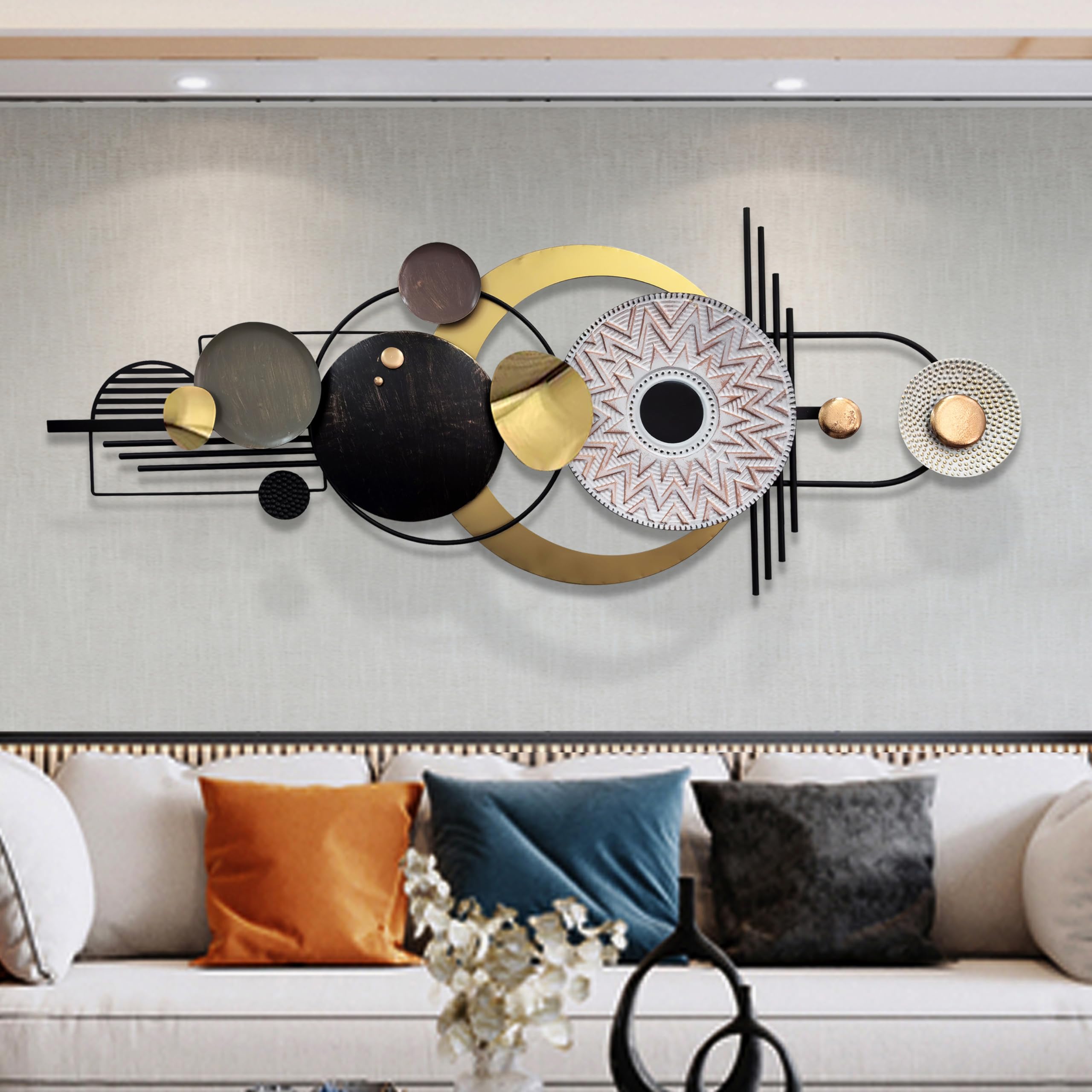 Metal Geometric Wall Art 59x20 Inch 3D Textured Sculpture