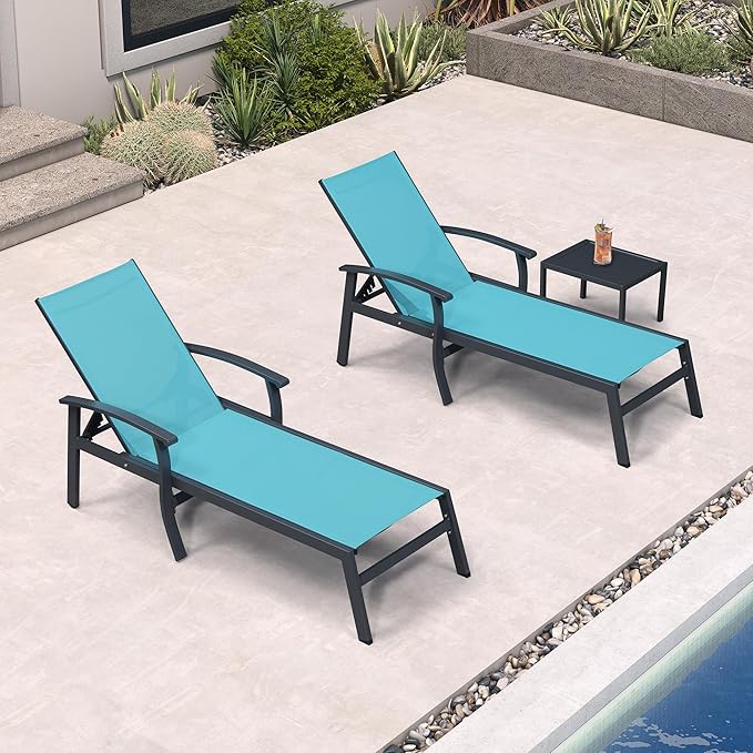 Outdoor Chaise Lounge Set with Side Table