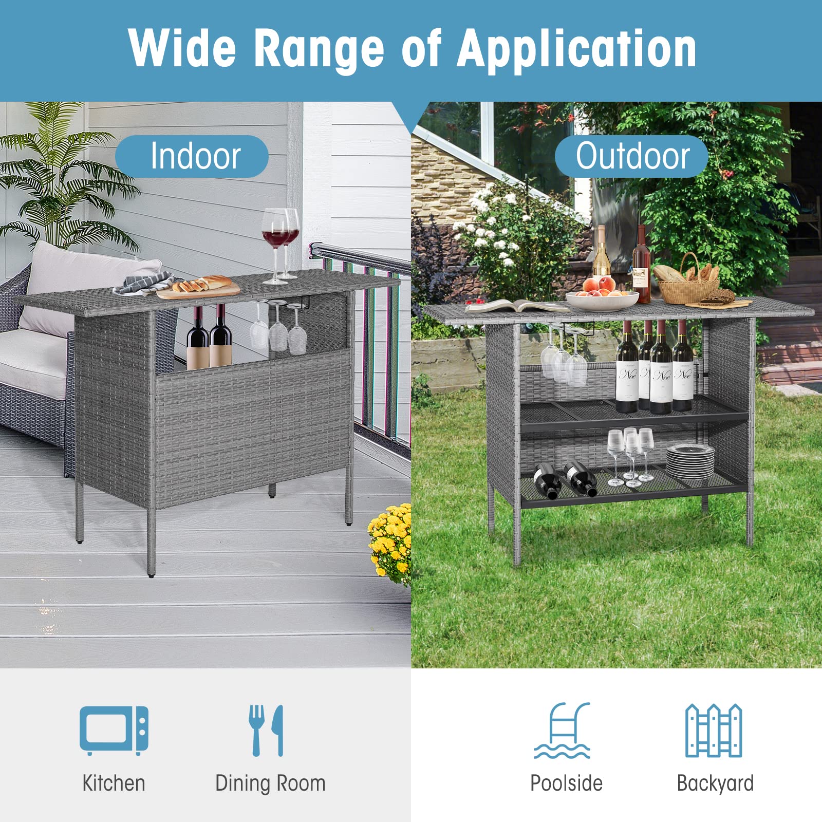Outdoor Wicker Bar Table with Storage