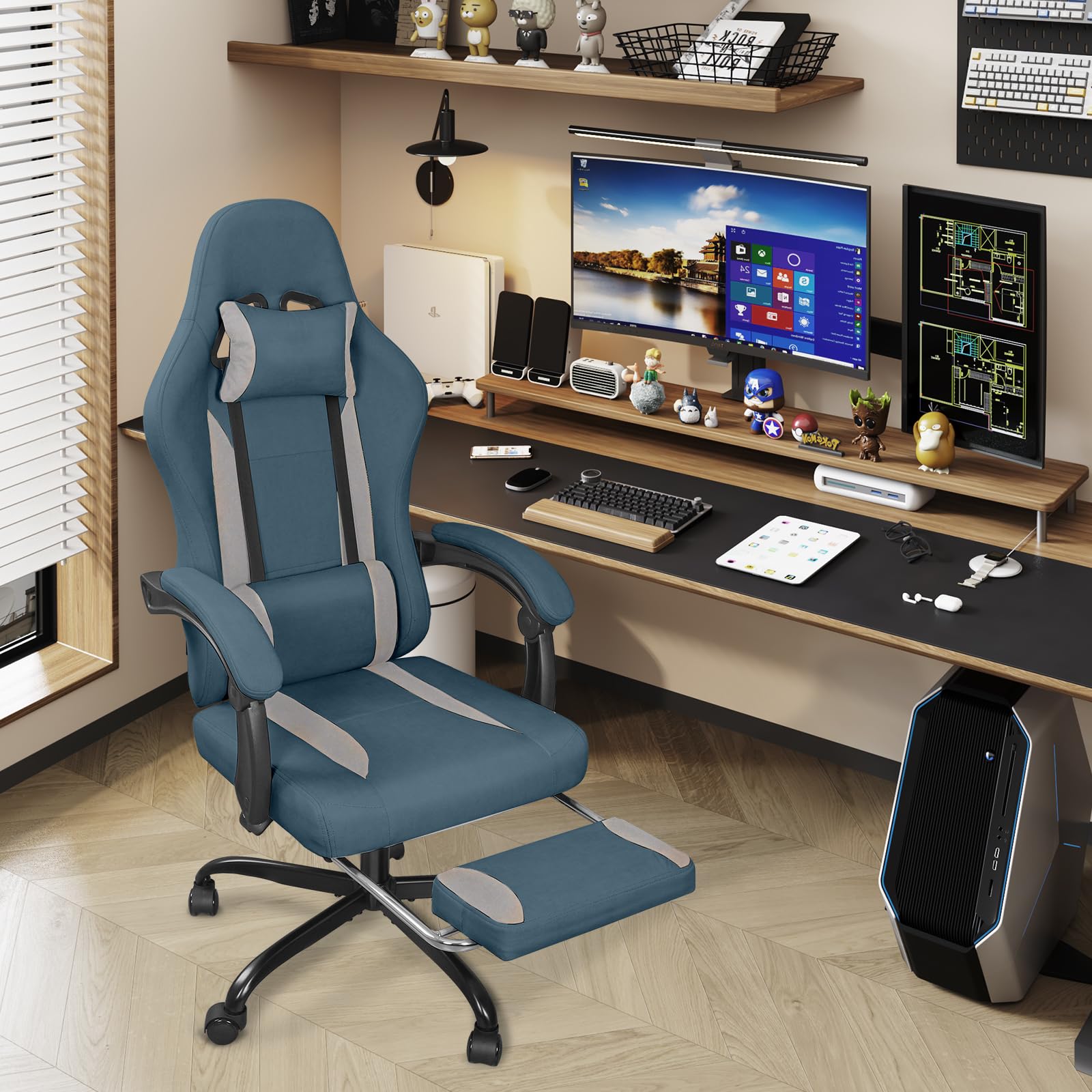 Breathable Fabric Gaming Chair with Footrest
