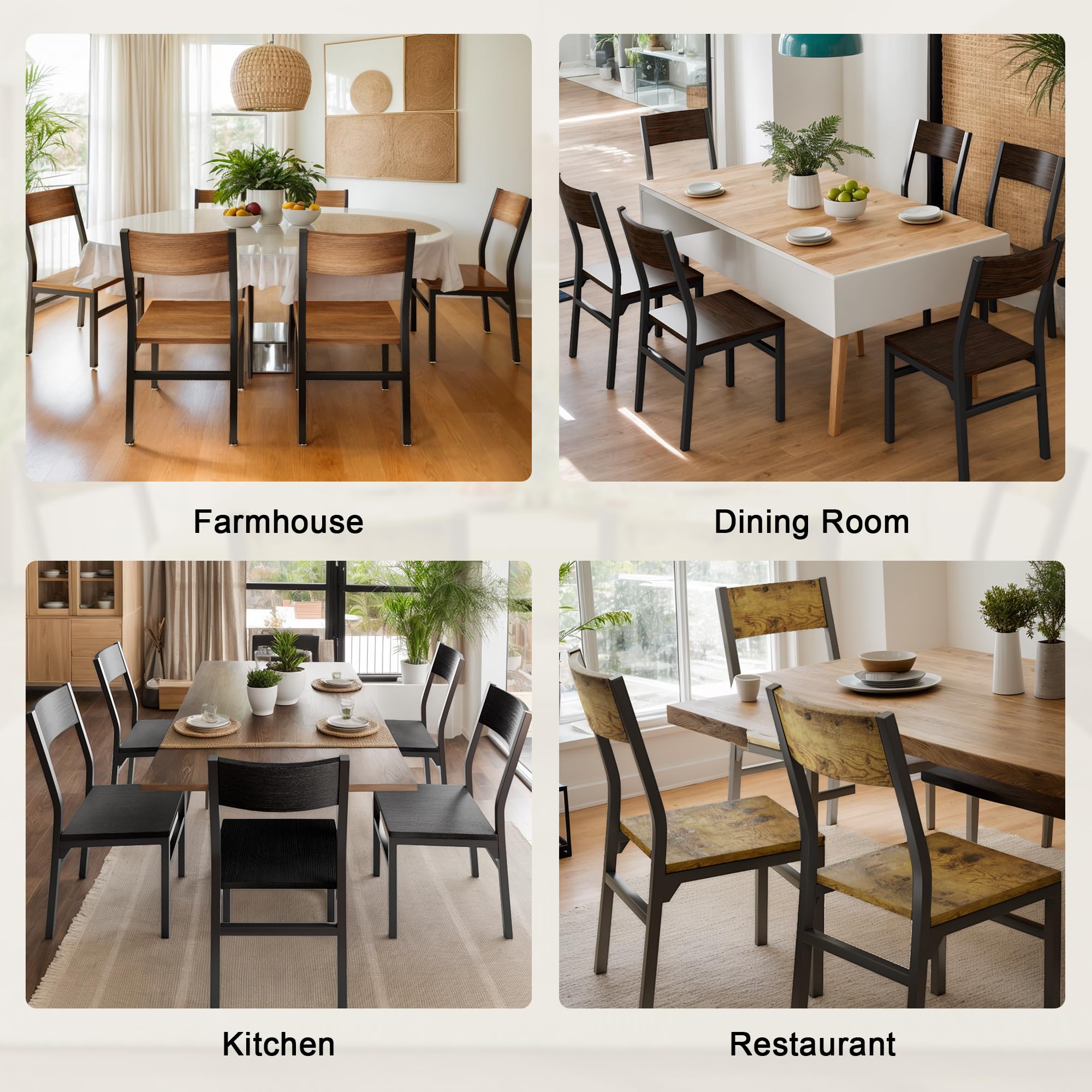 Dining Chairs Set of 6 with Ergonomic Backrest