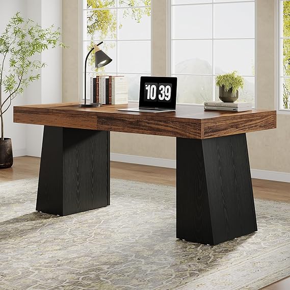 55" Executive Desk with Double Pedestal - Modern Wooden Office Writing Table