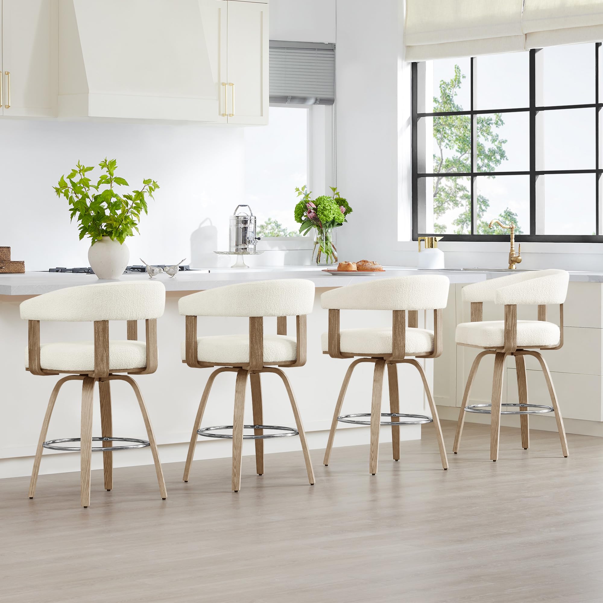 Swivel Counter Height Barstools Set of 2 with Back and Armrest
