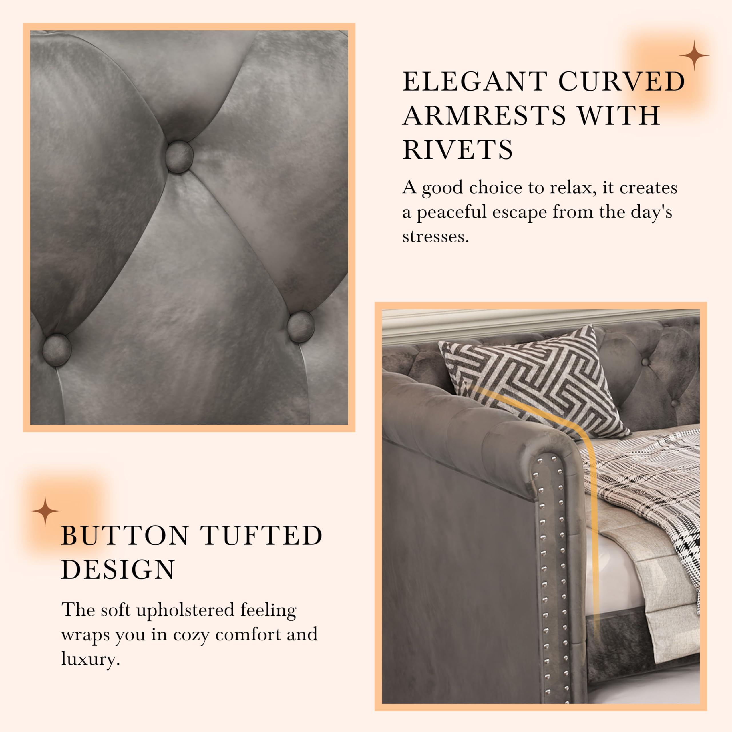 Upholstered Velvet Daybed with Trundle