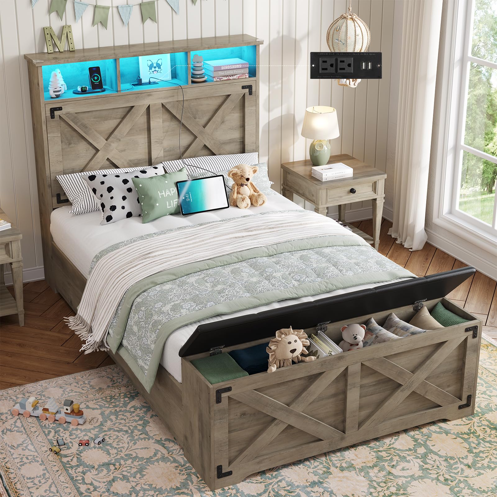Twin Bed Frame with Storage and LED Lights