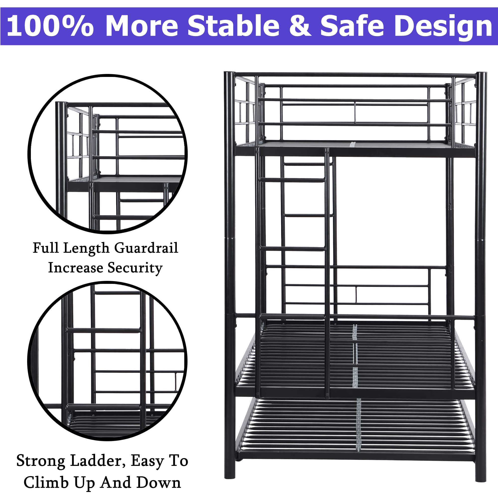 Heavy Duty Metal Bunk Bed Twin Over Twin with Trundle
