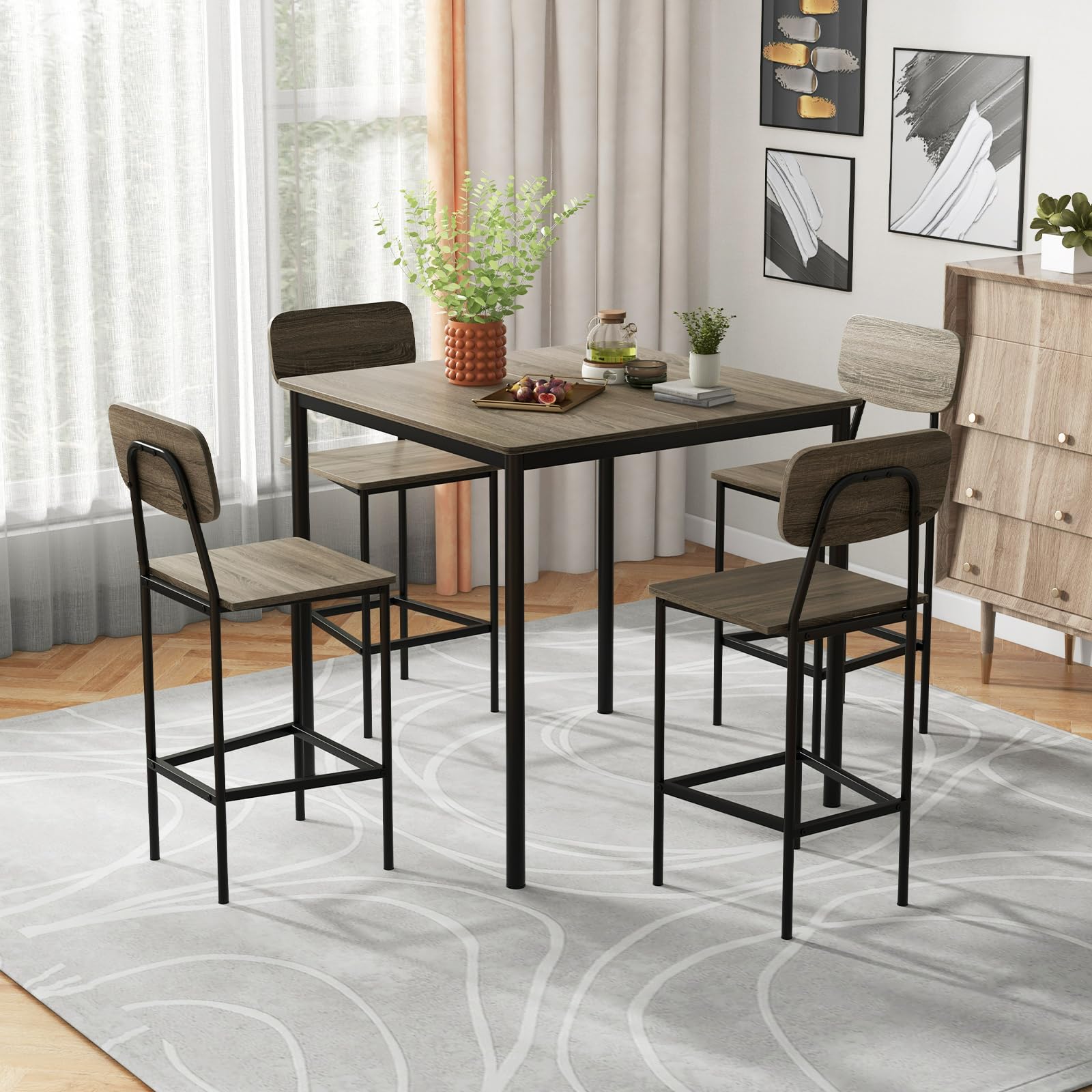 5-Piece Counter Height Dining Set with Bar Stools
