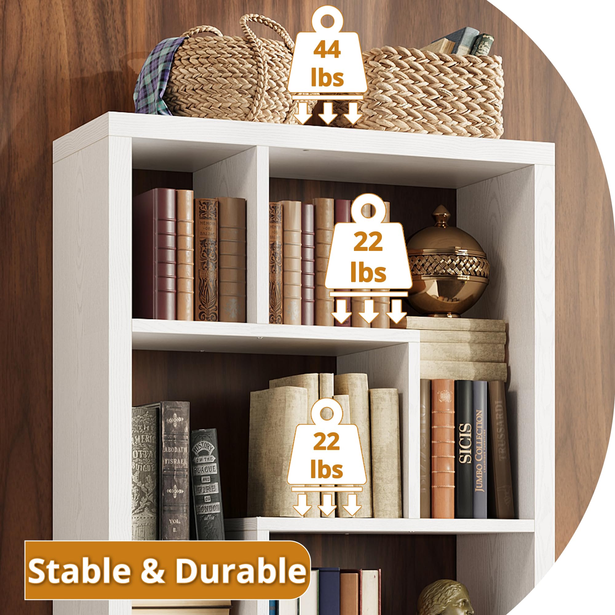 Geometric Bookcase 6-Shelf Industrial White Etagere Tall Storage Display