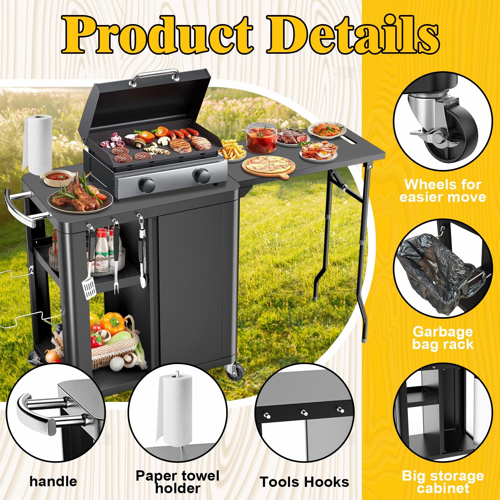 Outdoor Grill Table Cart with Storage