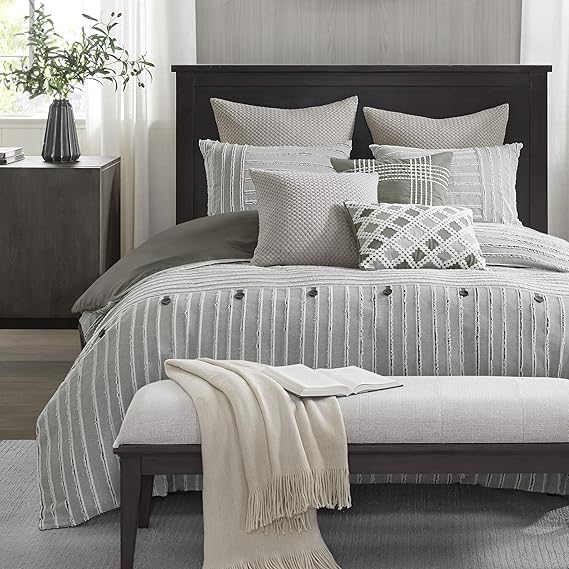 9-Piece King Comforter Set with Clipped Jacquard Stripes
